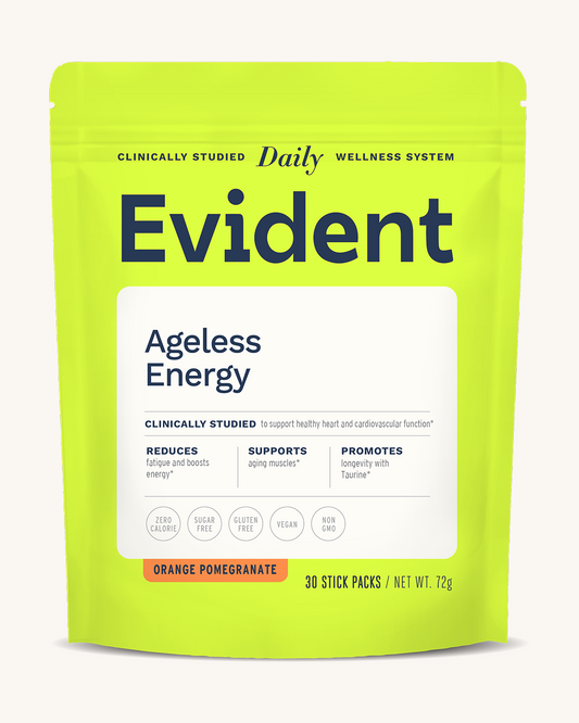 Evident front view of packaging ageless energy
