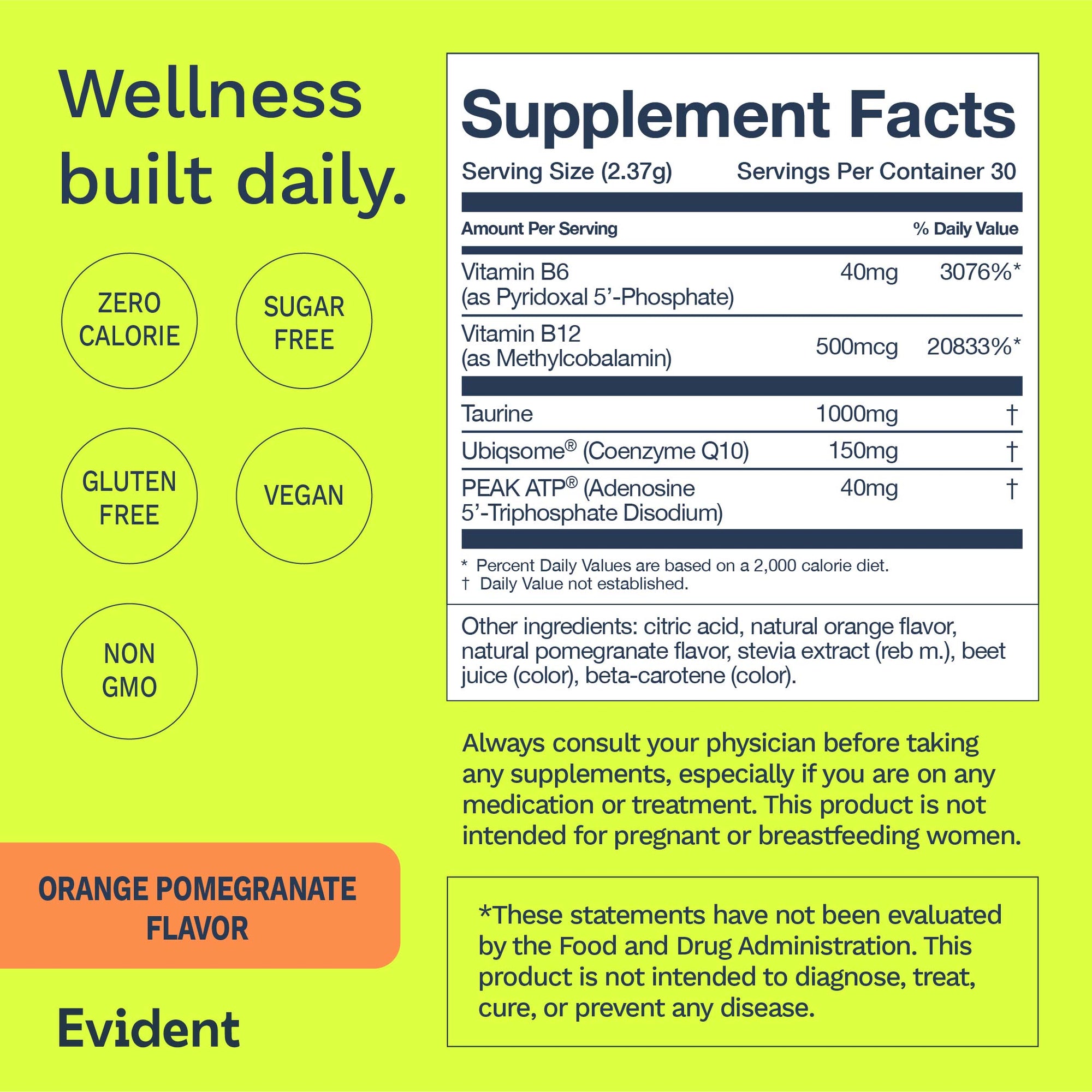 Ageless Energy Nutrition Label