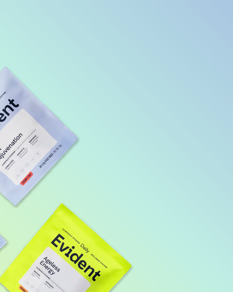 Evident product packaging on a gradient background